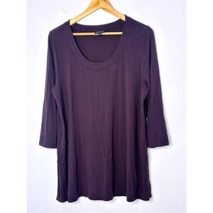 J Jill Wearever Collection Purple 3/4 Sleeve Scoop Neck Tunic Top Women's Size L